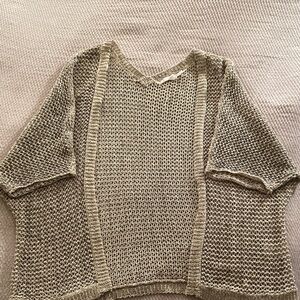 Blu Pepper V-Neck Open-Knit Sweater in Cream